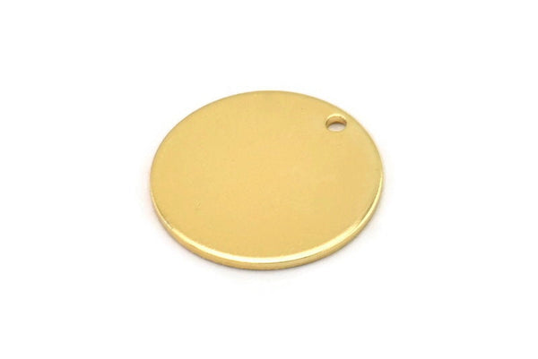 Gold Round Tag, 2 Gold Plated Brass Stamping Tags With 1 Hole, Charms, Findings (20x1mm) D0382--n0661