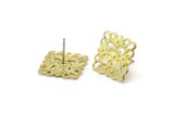 Brass Square Earring, 10 Raw Brass Square Stud Earrings (15mm) A0273 A2659