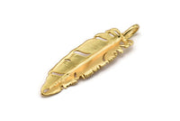 Bird Feather Charm, Gold Plated Brass Feather Charm With 1 Loop, Feather Pendants (67x16mm) N0173