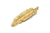 Bird Feather Charm, Gold Plated Brass Feather Charm With 1 Loop, Feather Pendants (67x16mm) N0173