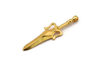 Gold Sword Charm, Gold Plated Brass Sword Charm With 1 Loop, Pendants, Findings (49mm) N0187 H1081
