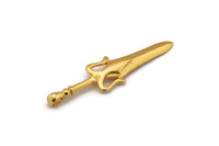 Gold Sword Charm, Gold Plated Brass Sword Charm With 1 Loop, Pendants, Findings (49mm) N0187 H1081