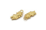 Gold Fish Charm, 4 Gold Plated Brass Gold Fish Charms With 1 Loop, Pendants, Jewelry Supplies, Findings (16x7mm) N0412
