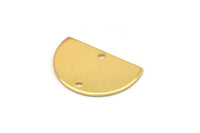 Semi Circle Charm, 4 Gold Plated Brass Half Moon Connectors With 2 Holes, Findings (22x14x0.80mm) M478