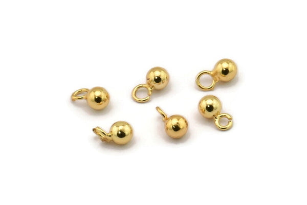 Gold Ball Charm, 8 Gold Plated Brass Ball Charms With 1 Loop, Findings (4mm) N0587