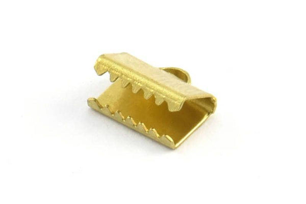 Ribbon Crimp End, 100 Raw Brass Ribbon Crimp Ends With Loop, Findings (6x9mm) A0006