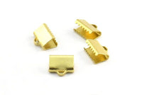 Ribbon Crimp End, 100 Raw Brass Ribbon Crimp Ends With Loop, Findings (6x9mm) A0006