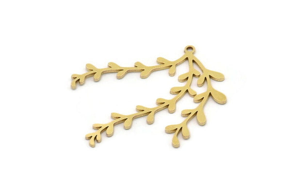 Pirinç Yaprak Tılsımı, 1 Döngülü 6 Ham Pirinç Dal Tılsımı, Tılsım Kolye Uçları (38x33x0,80 mm) SMP1016 A3174
