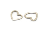 Silver Heart Charm, 12 Antique Silver Plated Brass Heart Connectors, Findings (16x14x1mm) M686