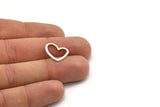 Silver Heart Charm, 12 Antique Silver Plated Brass Heart Connectors, Findings (16x14x1mm) M686