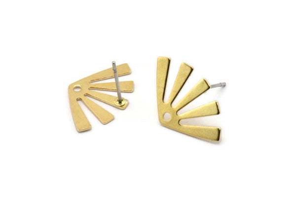 Brass Sun Earring, 10 Raw Brass Rising Sun Flag Stud Earrings With 1 Hole (20x12x0.60mm) D1012 A1758