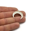 Silver Moon Charm, Antique Silver Plated Brass Textured Horn Charm With 1 Loop, Pendants, Findings (27x8x3.55mm) N0239