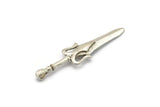 Knight&#39;s Sword Pendant, Antique Silver Plated Brass Sword Charm With 1 Loop, Findings (49mm) N0187 H1081