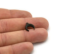 Black Moon Charm, 4 Oxidized Black Brass Textured Horn Charms With 1 Loop, Pendant, Jewelry Finding (12x4x4mm) N0306