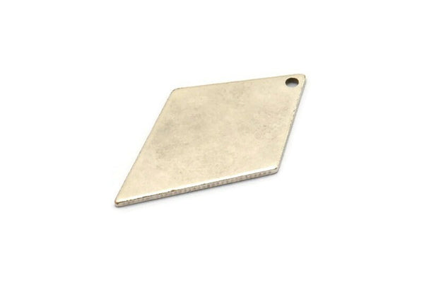 Silver Diamond Charm, 6 Antique Silver Plated Brass Diamond Charms With 1 Hole, Earrings, Findings (28x17x0.80mm) D0702