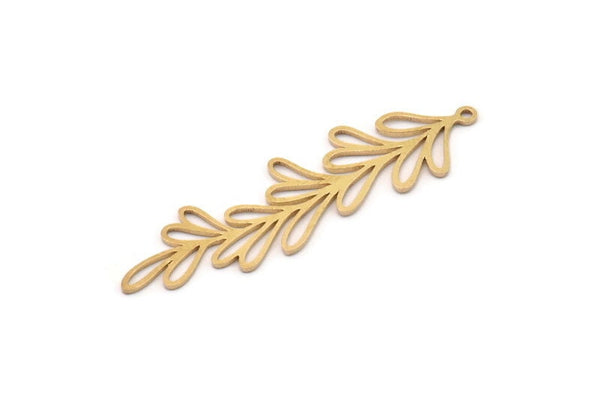 Brass Leaf Charm, 6 Raw Brass Branch Charms With 1 Loop, Charm Pendants, Findings (53x14x0.80mm) SMP1110 A5462