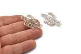 Silver Cactus Charm, 8 Antique Silver Plated Cactus Charms With 1 Loop (39x23x0.60mm) A3251