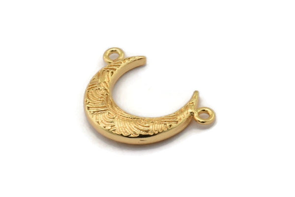 Gold Moon Charm, Gold Plated Brass Textured Horn Charms, Pendant, Jewelry Finding (19x6x4.40mm) N0201