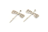 Silver Dragonfly Charm, 6 Antique Silver Plated Brass Dragonfly Charms With 1 Loop (28x23mm) N0537