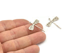 Silver Dragonfly Charm, 6 Antique Silver Plated Brass Dragonfly Charms With 1 Loop (28x23mm) N0537