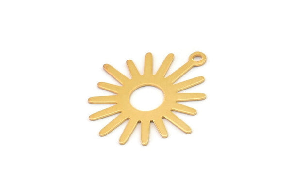 Gold Sun Charm, 8 Gold Plated Brass Sun Charms With 1 Loop (22x24mm) A0782