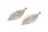 Silver Leaf Charm, 8 Antique Silver Plated Brass Acacia Leaf Charms With 1 Loop, Findings (32x15x0.60mm) A4778