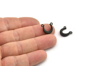 Black Moon Charm, 4 Oxidized Black Brass Textured Horn Charms With 2 Loops, Pendant, Jewelry Finding (12x3.50x3mm) N0301
