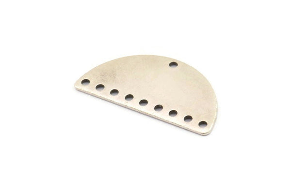 Half Moon Charm, 4 Antique Silver Plated Brass Semi Circle Blanks With 10 Holes (30x15x0.80mm) A1573