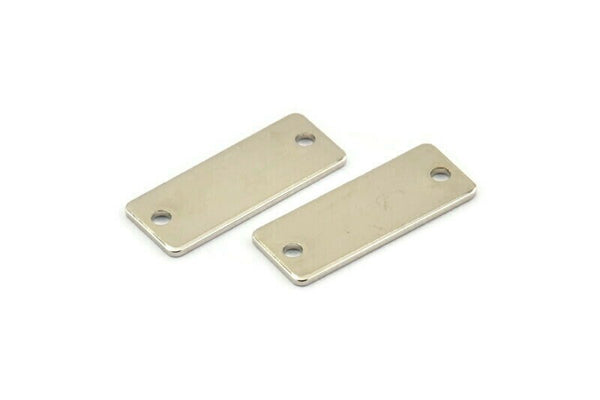 Silver Rectangle Bar, 12 Silver Tone Brass Rectangle Stamping Blanks with 2 Holes (20x8x0.80mm) A0813