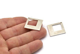 Silver Square Charm, 4 Antique Silver Plated Brass Square Charms With 1 Hole, Pendants, Earrings (23x1mm) D0756
