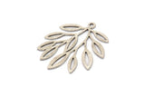 Silver Leaf Charm, 6 Antique Silver Plated Brass Branch Charms With 1 Loop, Charm Pendants (27x22.5x0.60mm) A5026