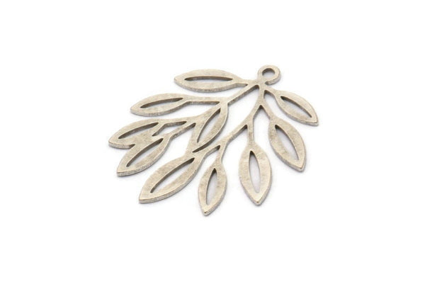 Silver Leaf Charm, 6 Antique Silver Plated Brass Branch Charms With 1 Loop, Charm Pendants (27x22.5x0.60mm) A5026