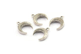 Silver Moon Charm, 4 Antique Silver Plated Brass Textured Horn Charms With 1 Loop, Pendant, Jewelry Finding (12x4x4mm) N0306
