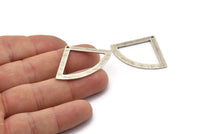 Silver Triangle Charm, 4 Textured Antique Silver Plated Brass Fan Charms With 1 Hole (40x27x0.80mm) M327
