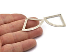 Silver Triangle Charm, 4 Textured Antique Silver Plated Brass Fan Charms With 1 Hole (40x27x0.80mm) M327