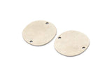 Silver Round Charm, 8 Antique Silver Plated Brass Irregular Shaped Round Charms With 2 Holes, Connectors (18x0.60mm) A3215