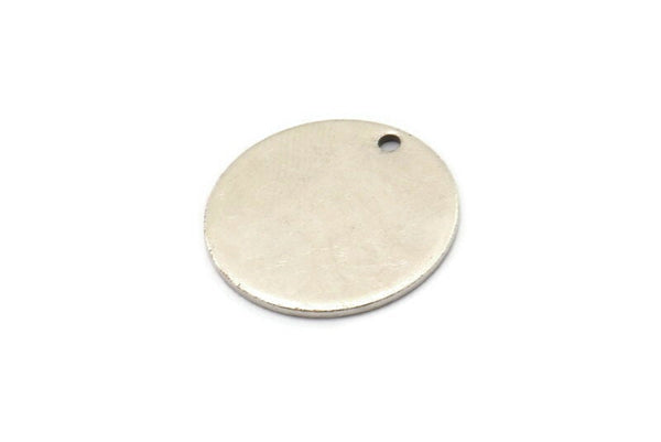 Silver Round Tag, 4 Antique Silver Plated Brass Stamping Tags, Round Charms With 1 Hole (20x1mm) D0382--n0661
