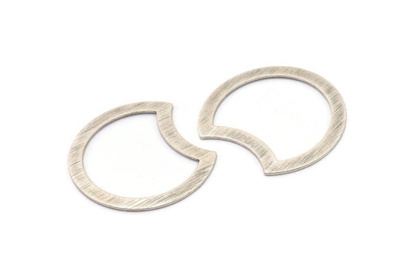 Silver Moon Blank, 6 Textured Antique Silver Plated Brass Moon Stamping Blanks, Connectors (35x28x0.80mm) M121