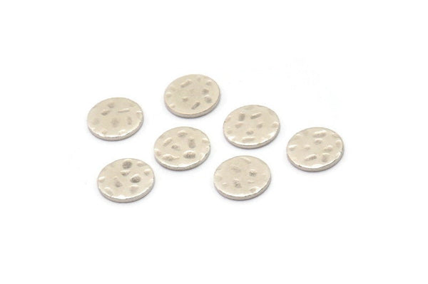 Silver Round Tag, 50 Hammered Antique Silver Plated Brass Round Stamping Blanks, Findings (8x0.80mm) M01493