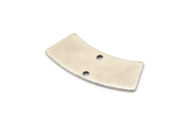Silver Rectangle Circle, 6 Antique Silver Plated Brass Rectangle Connectors With 2 Holes, Stamping Blanks (28x10x0.80mm) M082