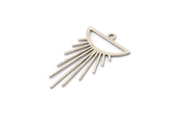 Silver Sun Charm, 12 Antique Silver Plated Brass Sun Charms With 1 Loop, Charm Pendants, Findings (26x16x0.60mm) A6155
