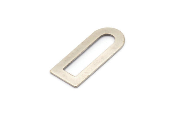 D Shape Charm - 6 Antique Silver Plated Brass D Shape Connectors, Blanks (30x13x0.80mm) M070