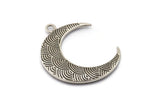 Silver Moon Charm, Antique Silver Plated Brass Textured Horn Charms, Pendant, Jewelry Finding (36x11x3.40mm)  N0238