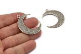 Silver Moon Charm, Antique Silver Plated Brass Textured Horn Charms, Pendant, Jewelry Finding (36x11x3.40mm)  N0238