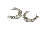 Silver Moon Charm, Antique Silver Plated Brass Textured Horn Charms, Pendant, Jewelry Finding (27x8x3.30mm)  N0202