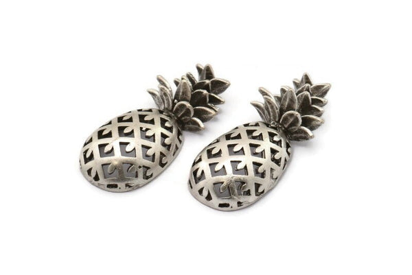 Silver Pineapple Pendant,  Antique Silver Plated Brass Pineapples, Without Holes (30x13.4x6.3mm) N0243