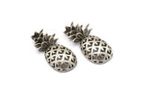 Silver Pineapple Pendant,  Antique Silver Plated Brass Pineapples, Without Holes (30x13.4x6.3mm) N0243