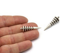 Silver Spike Charm, Antique Silver Plated Brass Spike Tribal Pendants With 1 Loop (34x10mm) U116