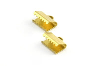 Ribbon Crimp End, 25 Raw Brass Ribbon Crimp Ends With Loop, Findings (6x9mm) A0006
