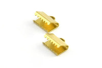 Ribbon Crimp End, 100 Raw Brass Ribbon Crimp Ends With Loop, Findings (6x9mm) A0006